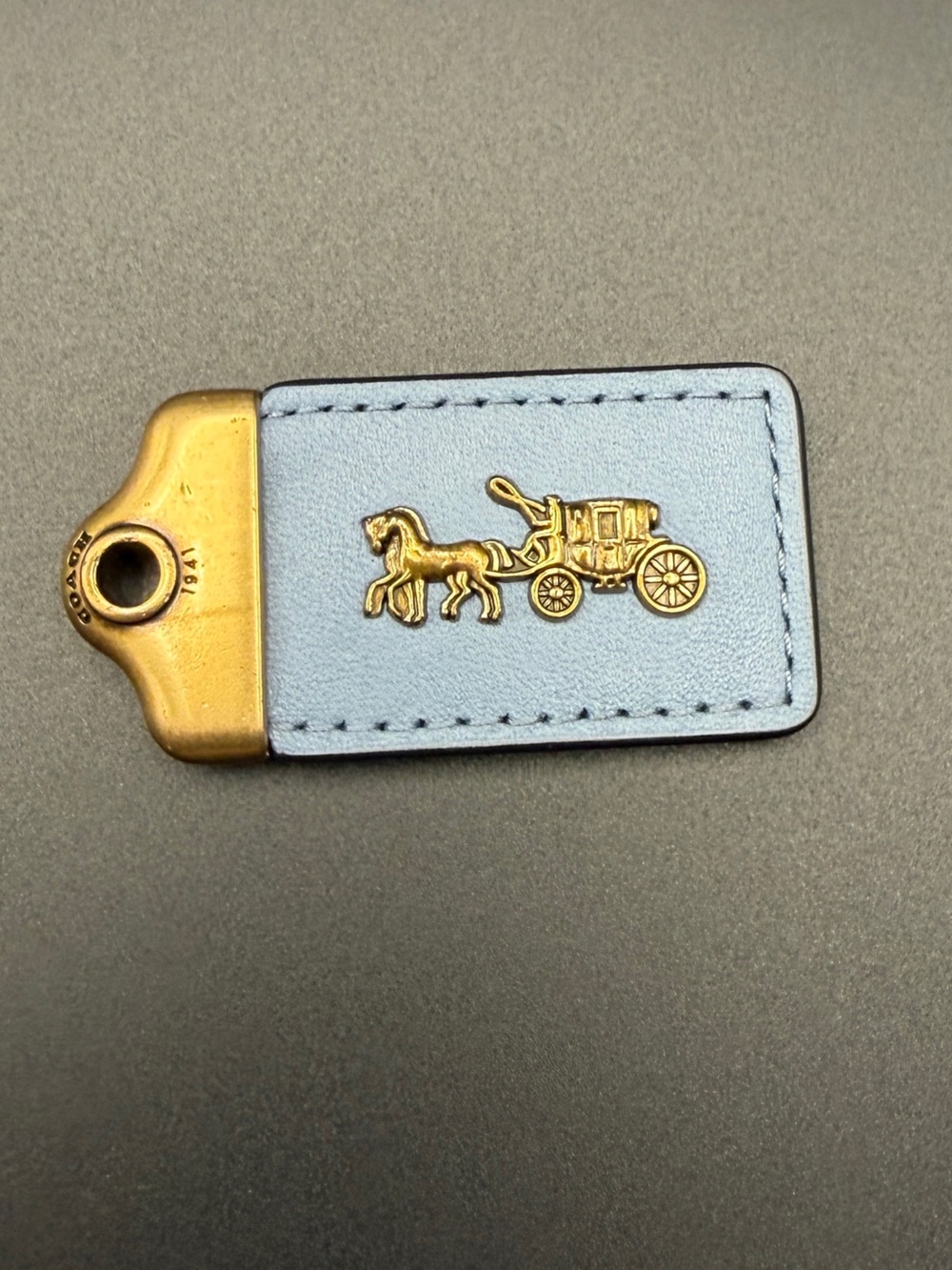 Coach 1941 Light Blue Leather tag with Gold Coach Carriage